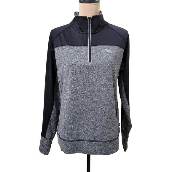PINK By Victoria's Secret Size L Black/Gray 1/4 Zip Up Pullover Sweatshirt - Picture 1 of 11